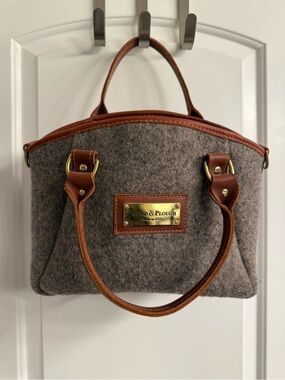 Rare Vintage Sword & Plough Wool Satchel with Brown Leather Trim and BDU inside
